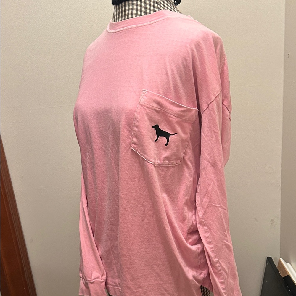 PINK hot pink Campus Long T Sleeve Shirt with Black Dog Logo Vintage
